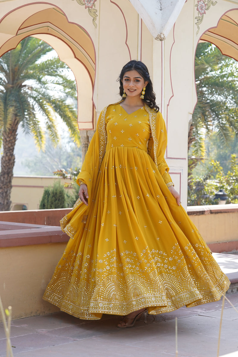 Full Flair Anarkali Gown With Embroidered Dupatta