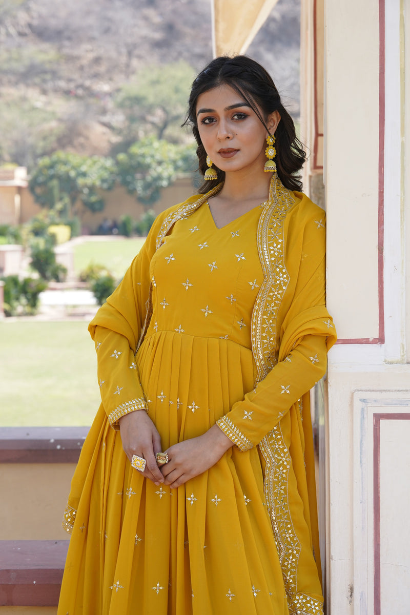 Full Flair Anarkali Gown With Embroidered Dupatta