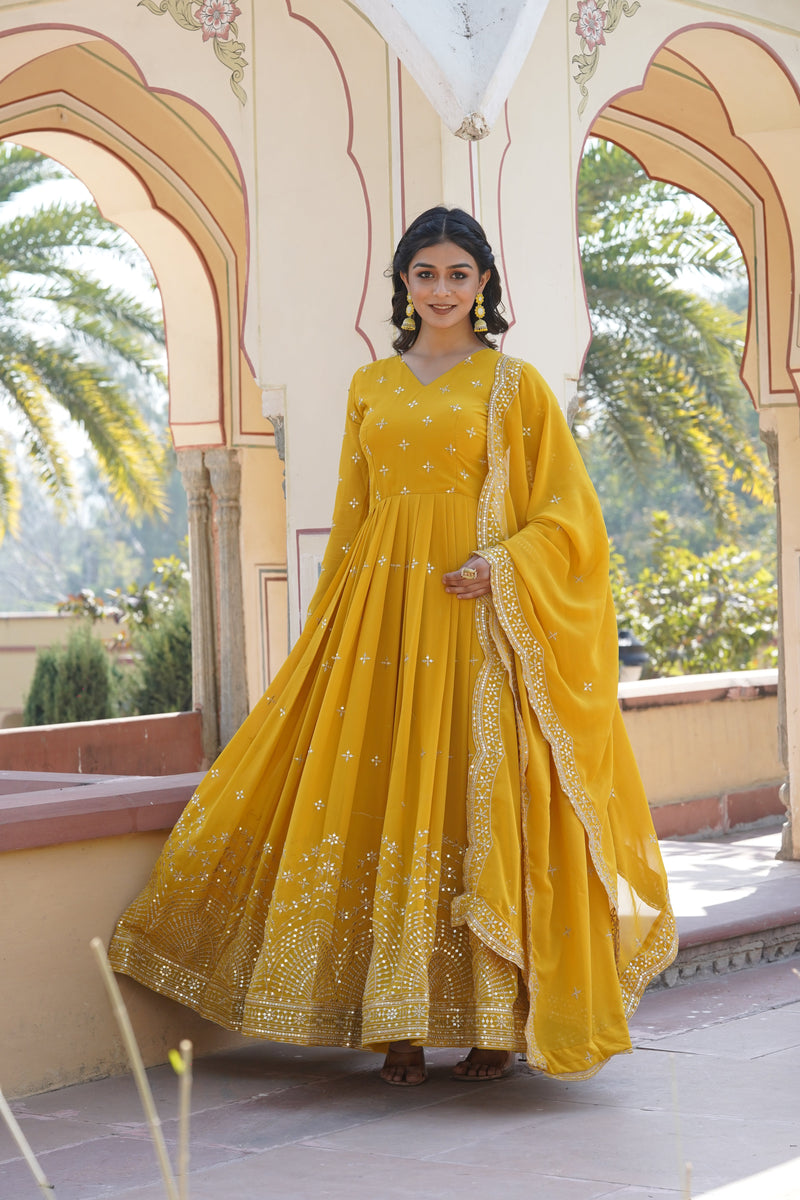 Full Flair Anarkali Gown With Embroidered Dupatta