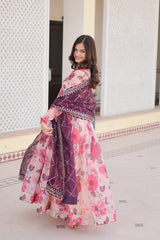 Multi Colour Digital Print Readymade Gown