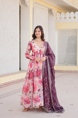 Multi Colour Digital Print Readymade Gown