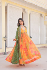 Multi Colour Digital Print Readymade Gown