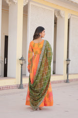 Multi Colour Digital Print Readymade Gown