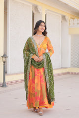 Multi Colour Digital Print Readymade Gown