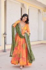 Multi Colour Digital Print Readymade Gown