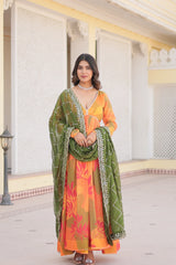 Multi Colour Digital Print Readymade Gown