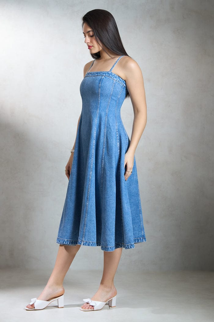 Women's Denim Dress with Shoulder Straps