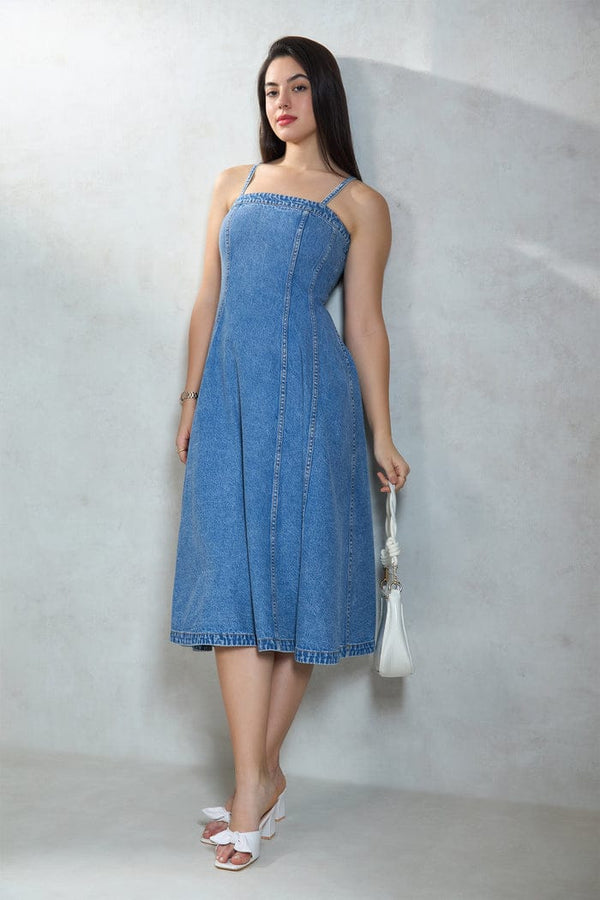 Women's Denim Dress with Shoulder Straps